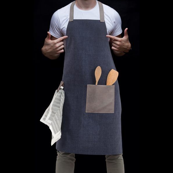 Closeup,Black,Blank,Empty,Apron,On,A,Strong,Guy,Chest.