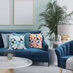Frame,Mockup,In,Home,Interior,With,Blue,Sofa,,Marble,Table